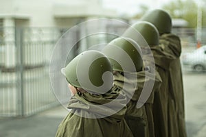 Soldiers in helmets. Military people. Soldiers of the second world war