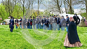 Soldiers Lined up for a Civil War Re-enactment