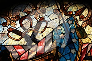 A stained glass window of the American Flag and Swords in the Cuyahoga County's Civil War Monument photo