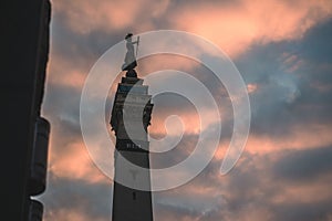 Soldiers and Sailors Monument at sunset in Indianapolis, United States