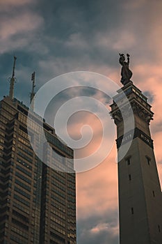 Soldiers and Sailors Monument at sunset in Indianapolis, United States