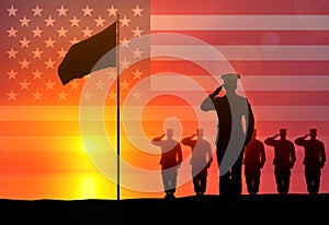 Soldiers salute the flag raising.