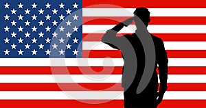 Soldiers silhouette saluting the USA flag for memorial day or veterans day vector