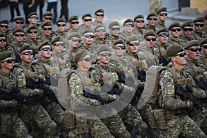 Soldiers of Special forces marching. Military parade dedicated to Day of Independence of Ukraine