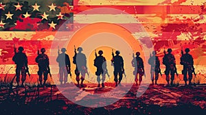 Soldiers Standing in Tribute Before American Flag - Memorial Day Art