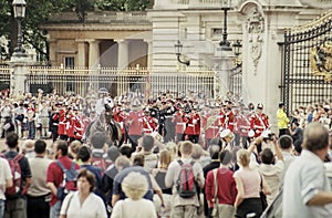 Soldiers trooping at the Birthday Parade of the Queen, Horse Guards, London, England