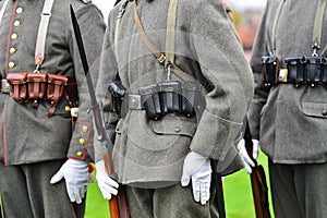Soldiers in uniforms during military reenactment