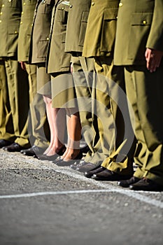 Soldiers in uniforms standing in formation during military ceremony
