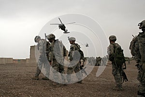 Soldiers wait for Helicopter in Iraq