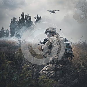 soldiers at war. Drone operators on the battlefield