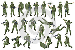 Soldiers with weapons set. Special force crew. Military concept for army, soldiers and war.