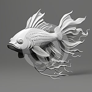 Sole In Greyscale: Pixar 3d Koi Fish Profile View