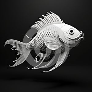 Sole Koi Fish In Greyscale - Pixar 3d Technology