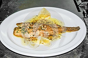 Sole meuniere with parsley and lemon.