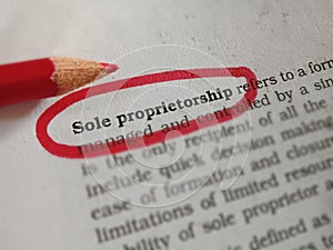 sole proprietorship bussiness related terminology displayed on red colour covering text form