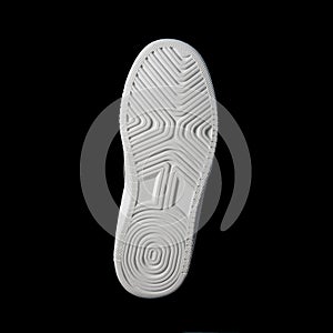 Sole of sports shoe. White. Frontally on a black background. Square format