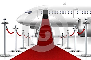 Solemn Boarding White Airplane With Red Carpet