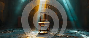 Solemn Solitude: A Chair\'s Silent Vigil in a Shrouded Room. Concept Lonely Chair, Silent Room,