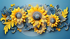 Solemnly decorated sunflowers for ukraine s independence day on light blue background