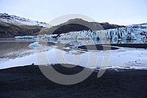 The Solheimajokull glacier in winter, Iceland