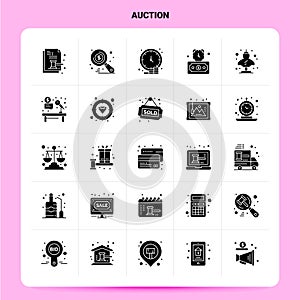 Solid 25 Auction Icon set. Vector Glyph Style Design Black Icons Set. Web and Mobile Business ideas design Vector Illustration