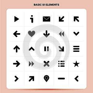 Solid 25 Basic Ui Elements Icon set. Vector Glyph Style Design Black Icons Set. Web and Mobile Business ideas design Vector