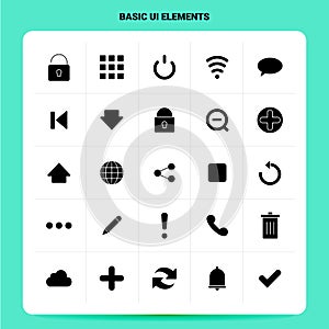 Solid 25 Basic Ui Elements Icon set. Vector Glyph Style Design Black Icons Set. Web and Mobile Business ideas design Vector