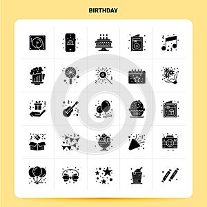 Solid 25 Birthday Icon set. Vector Glyph Style Design Black Icons Set. Web and Mobile Business ideas design Vector Illustration