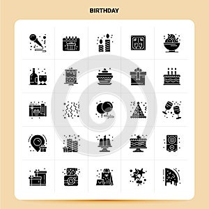 Solid 25 Birthday Icon set. Vector Glyph Style Design Black Icons Set. Web and Mobile Business ideas design Vector Illustration