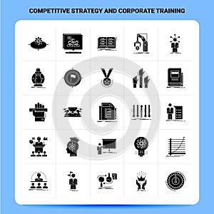 Solid 25 Competitive Strategy And Corporate Training Icon set. Vector Glyph Style Design Black Icons Set. Web and Mobile Business