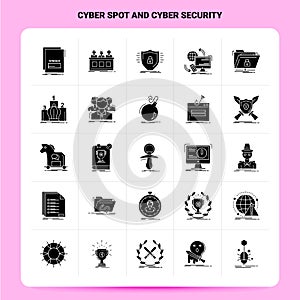 Solid 25 Cyber Spot And Cyber Security Icon set. Vector Glyph Style Design Black Icons Set. Web and Mobile Business ideas design