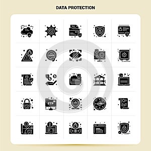 Solid 25 Data Protection Icon set. Vector Glyph Style Design Black Icons Set. Web and Mobile Business ideas design Vector