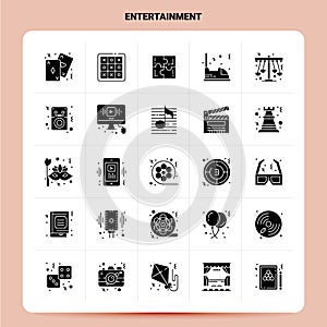 Solid 25 Entertainment Icon set. Vector Glyph Style Design Black Icons Set. Web and Mobile Business ideas design Vector