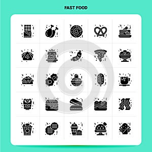 Solid 25 Fast Food Icon set. Vector Glyph Style Design Black Icons Set. Web and Mobile Business ideas design Vector Illustration