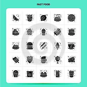 Solid 25 Fast Food Icon set. Vector Glyph Style Design Black Icons Set. Web and Mobile Business ideas design Vector Illustration