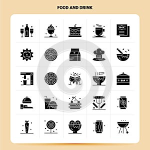 Solid 25 Food And Drink Icon set. Vector Glyph Style Design Black Icons Set. Web and Mobile Business ideas design Vector