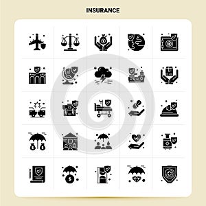 Solid 25 Insurance Icon set. Vector Glyph Style Design Black Icons Set. Web and Mobile Business ideas design Vector Illustration