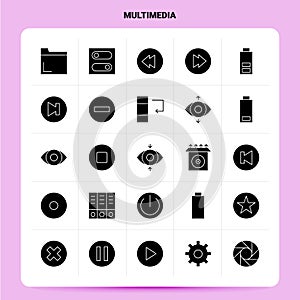 Solid 25 Multimedia Icon set. Vector Glyph Style Design Black Icons Set. Web and Mobile Business ideas design Vector Illustration