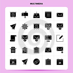Solid 25 Multimedia Icon set. Vector Glyph Style Design Black Icons Set. Web and Mobile Business ideas design Vector Illustration