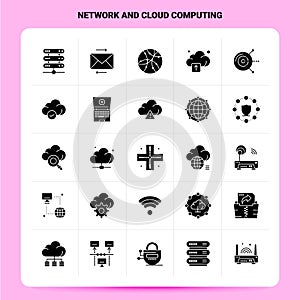 Solid 25 Network And Cloud Computing Icon set. Vector Glyph Style Design Black Icons Set. Web and Mobile Business ideas design