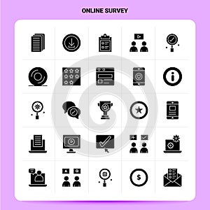 Solid 25 Online Survey Icon set. Vector Glyph Style Design Black Icons Set. Web and Mobile Business ideas design Vector