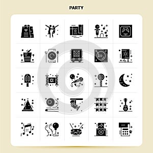 Solid 25 Party Icon set. Vector Glyph Style Design Black Icons Set. Web and Mobile Business ideas design Vector Illustration