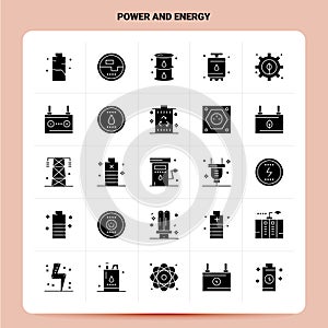 Solid 25 Power And Energy Icon set. Vector Glyph Style Design Black Icons Set. Web and Mobile Business ideas design Vector