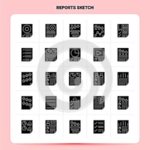 Solid 25 Reports Sketch Icon set. Vector Glyph Style Design Black Icons Set. Web and Mobile Business ideas design Vector
