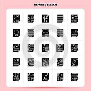 Solid 25 Reports Sketch Icon set. Vector Glyph Style Design Black Icons Set. Web and Mobile Business ideas design Vector