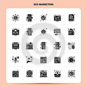 Solid 25 Seo Marketing Icon set. Vector Glyph Style Design Black Icons Set. Web and Mobile Business ideas design Vector