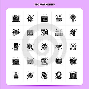 Solid 25 Seo Marketing Icon set. Vector Glyph Style Design Black Icons Set. Web and Mobile Business ideas design Vector