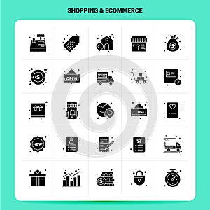 Solid 25 Shopping & ECommerce Icon set. Vector Glyph Style Design Black Icons Set. Web and Mobile Business ideas design Vector