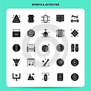Solid 25 Sports & Activities Icon set. Vector Glyph Style Design Black Icons Set. Web and Mobile Business ideas design Vector