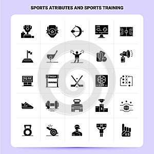 Solid 25 Sports Atributes And Sports Training Icon set. Vector Glyph Style Design Black Icons Set. Web and Mobile Business ideas